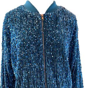 Blue Sequins Bomber Jacket